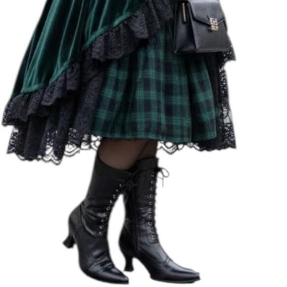 Ellie Victorian Lace Up Boots Womens Size 8 Black Side Zip Spool Heel Steampunk - Picture 1 of 14